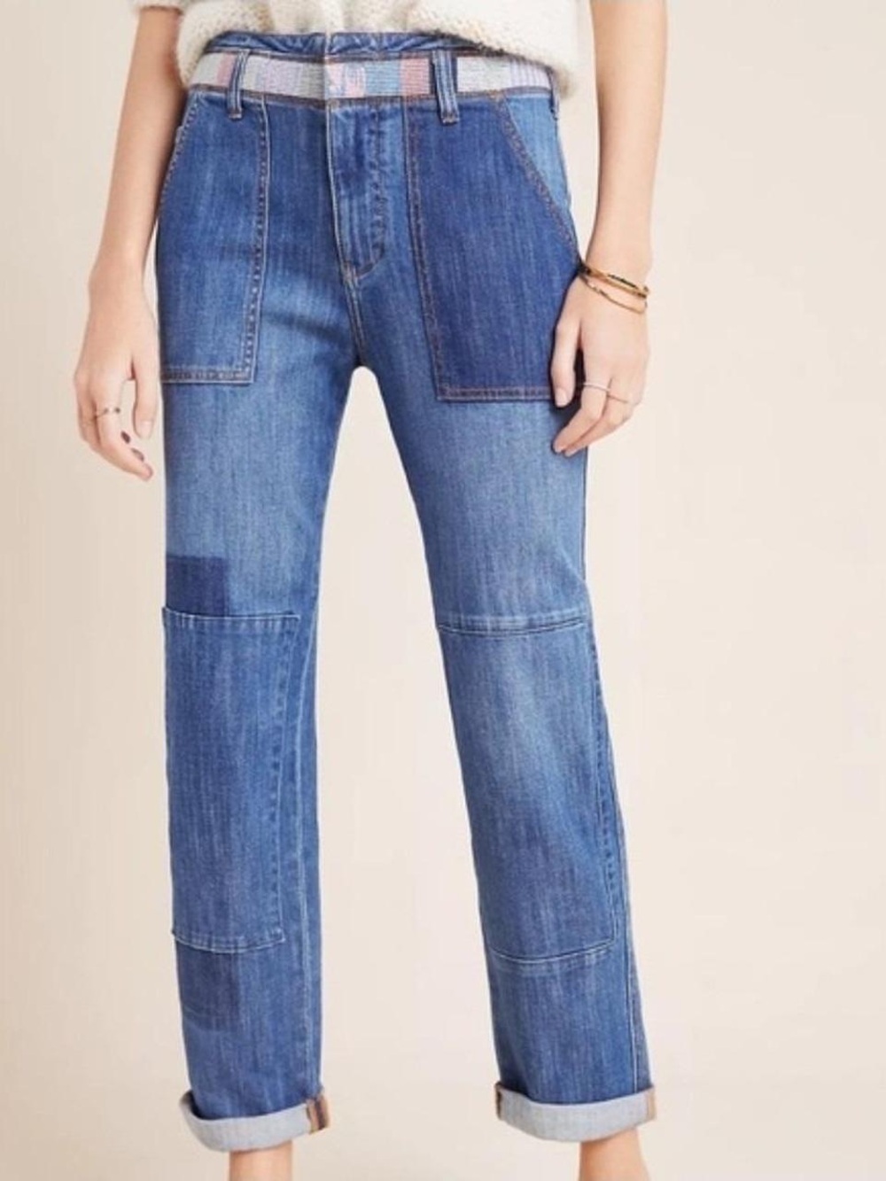 Pilcro and the Letterpress Blue Patchwork Boyfriend Jeans